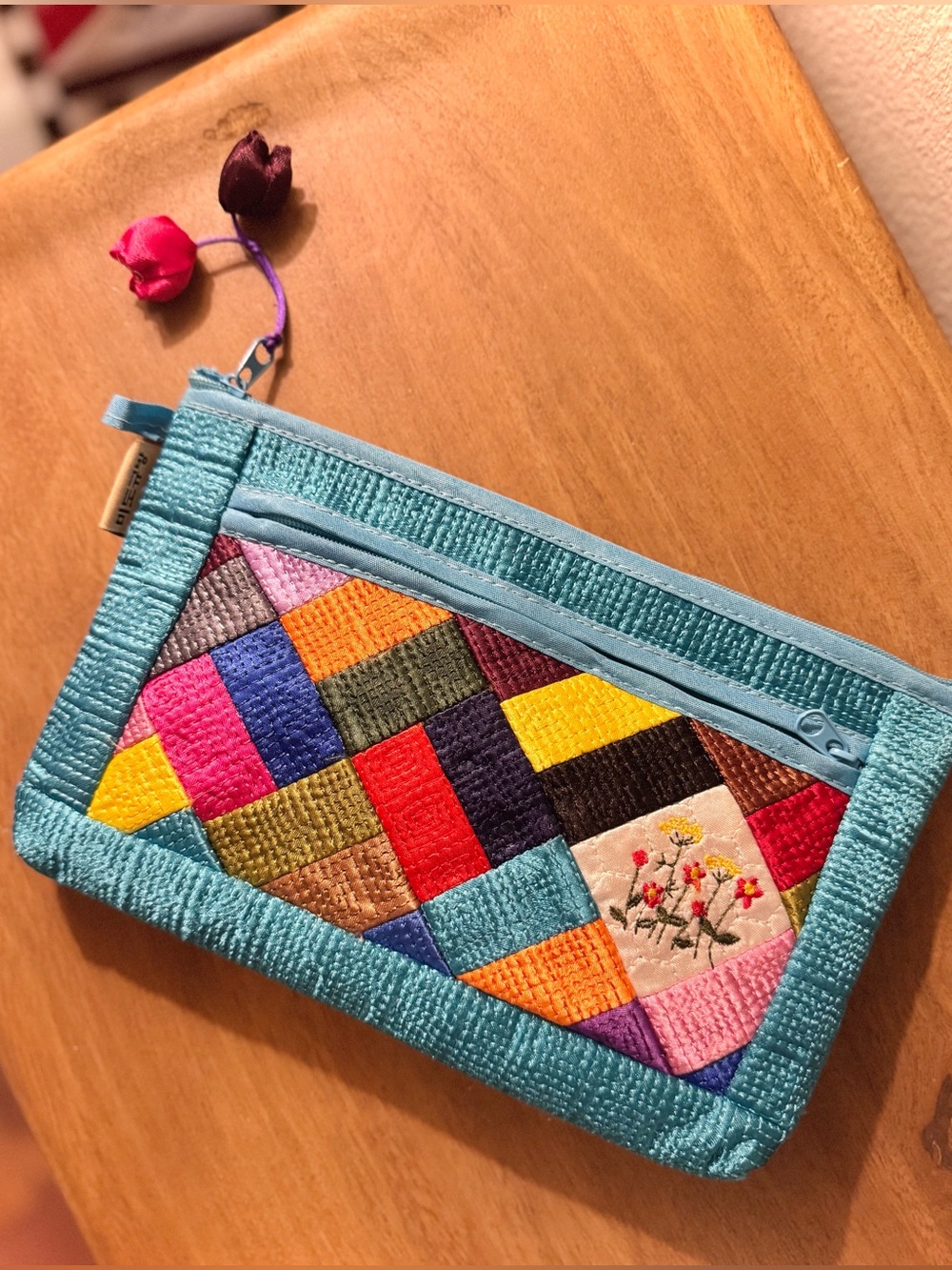 Jogakbo Patchwork Hand-Quilted Wristlet Pouch